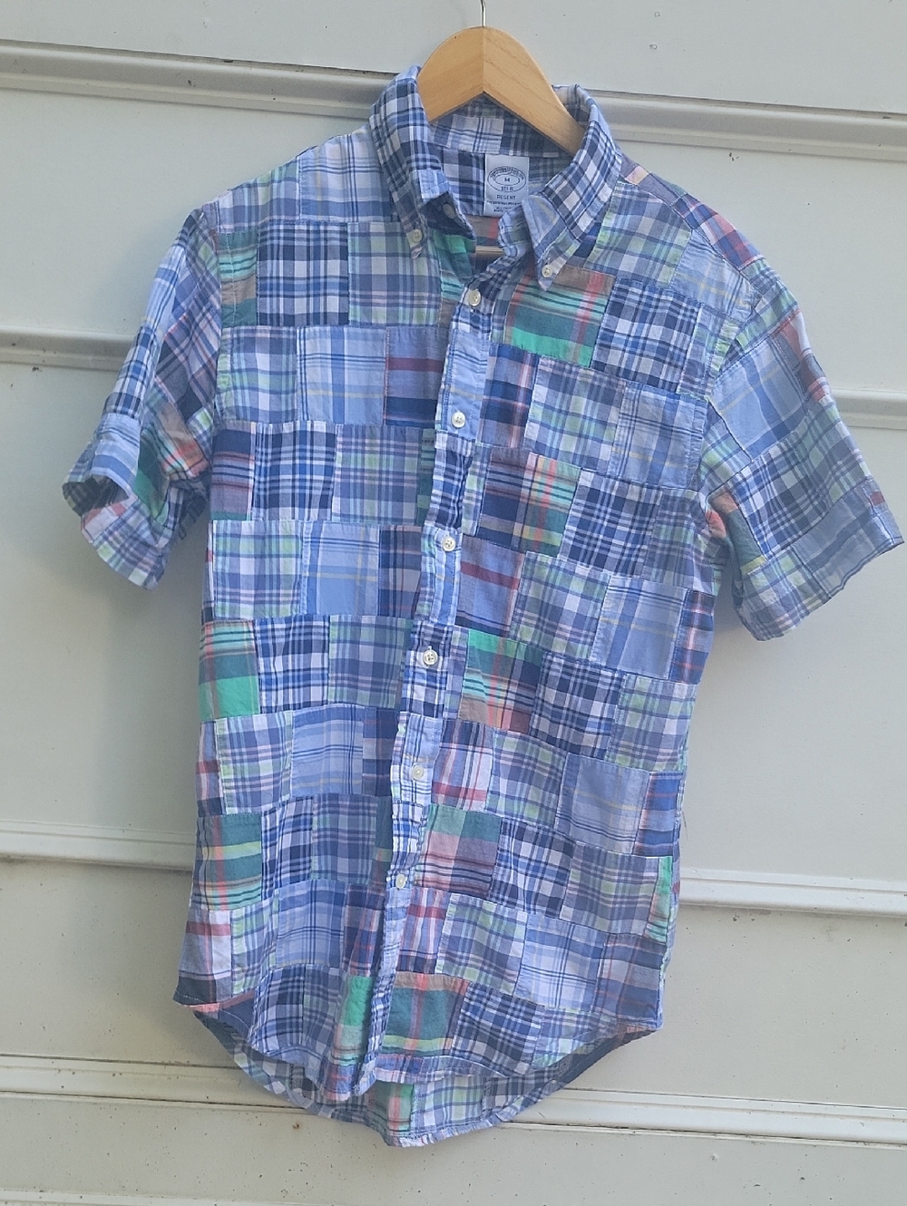 Brooks Brothers Blue Patchwork Plaid Short-Sleeve Button-Down Shirt